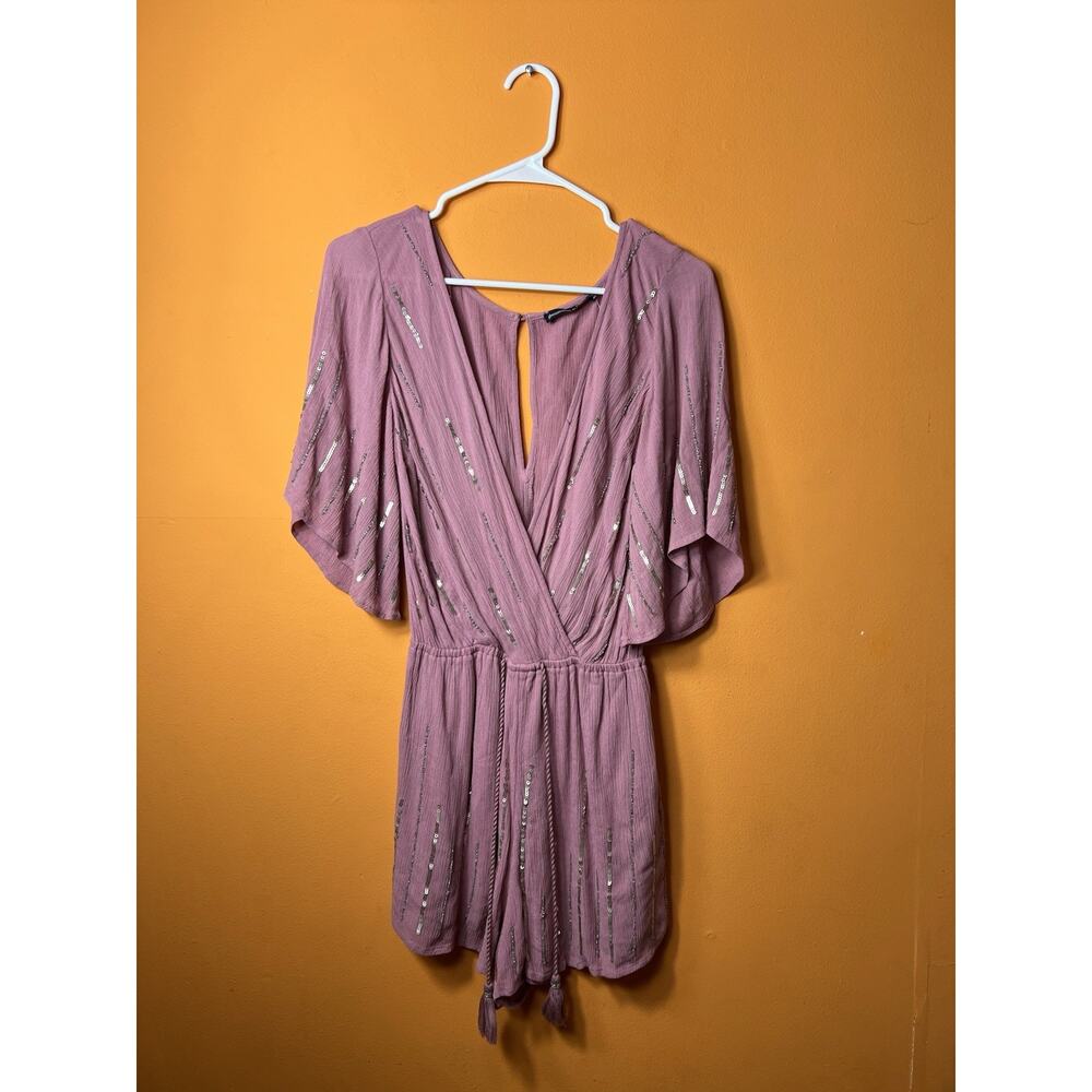 Abercrombie & Fitch Mauve Short Sleeve Romper with Silver Accents
